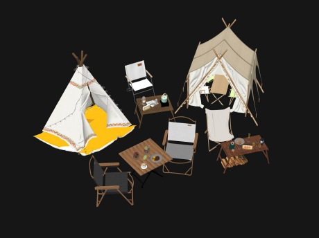 露营帐篷户外桌椅SU模型
