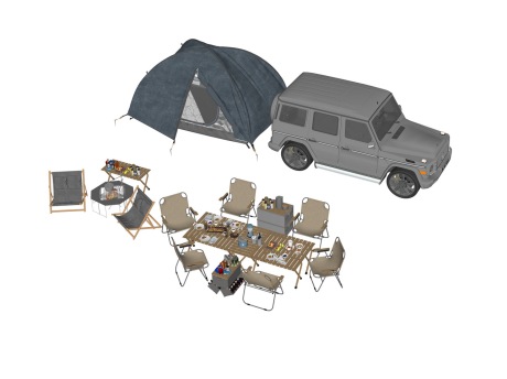 露营帐篷户外桌椅SU模型