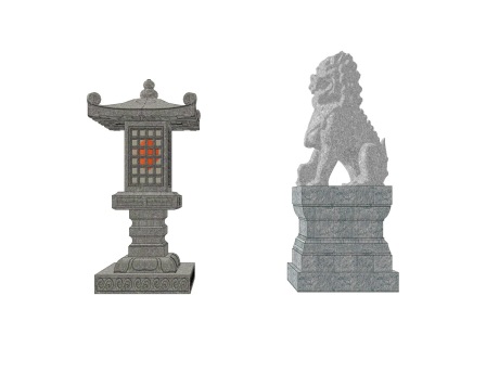 中式石灯石狮子SU模型