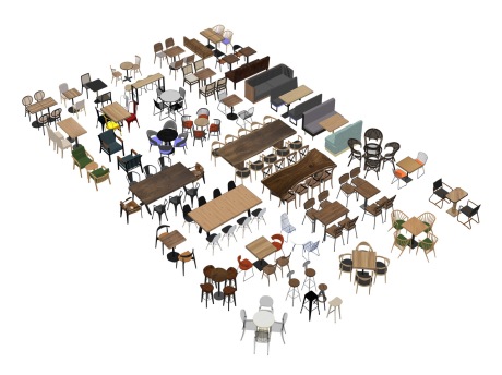 现代餐桌椅卡座组合SU模型