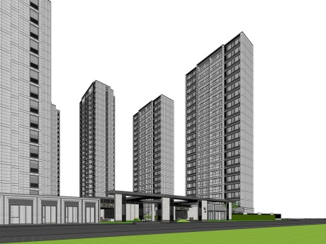 宁波荣安主入口+高层住宅SU模型