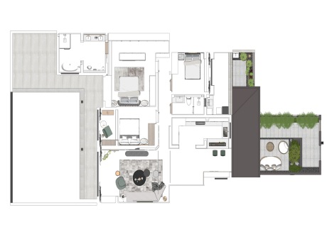 现代四房两厅家装空间SU模型