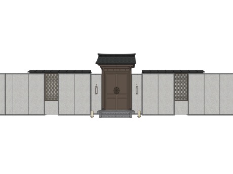 中式院门围墙SU模型