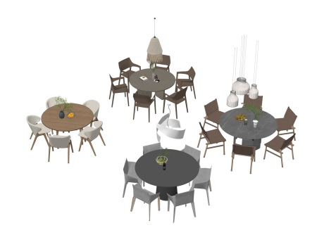 圆餐桌椅组合SU模型