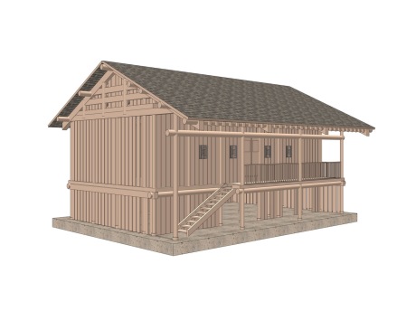 傣族干栏式木结构建筑SU模型