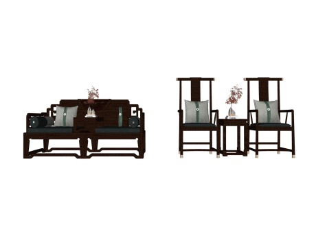 新中式罗汉床椅子茶几组合SU模型