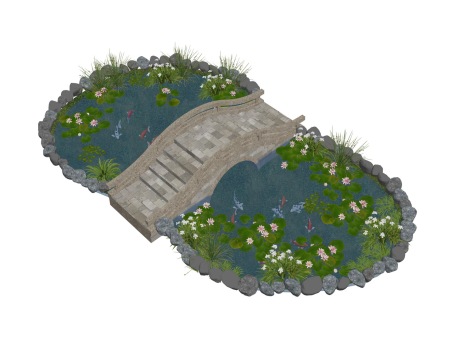 鱼池水景SU模型