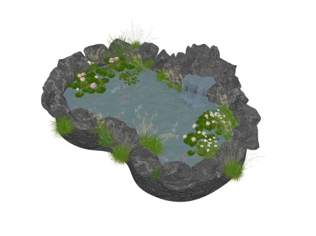 鱼池水景SU模型