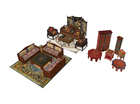 藏式家具组合SU模型