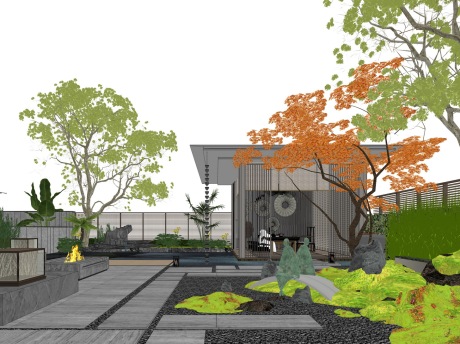 新中式庭院景观SU模型