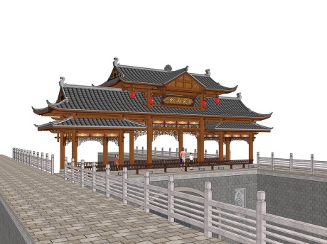 中式风雨桥廊桥SU模型