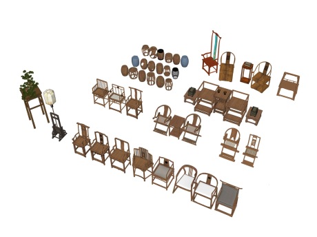 古代椅子组合SU模型