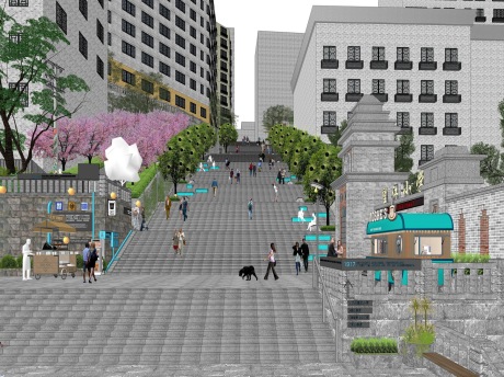 重庆万州望江大梯道景观SU模型