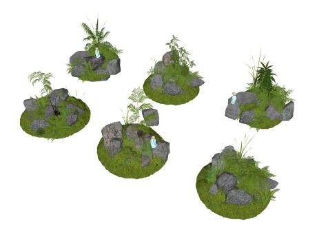 新中式蕨类植物石头小品组合SU模型