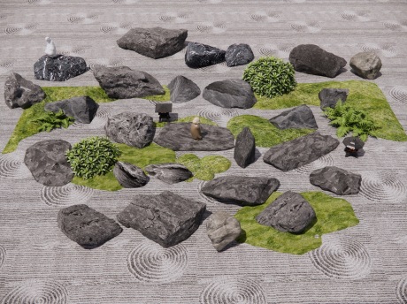 新中式景石置石石头SU模型