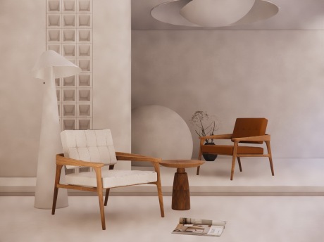 现代侘寂风休闲椅单人沙发组合SU模型