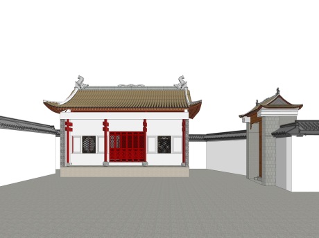 古建寺庙前殿SU模型