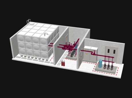 消防泵房水箱水泵机组设备SU模型