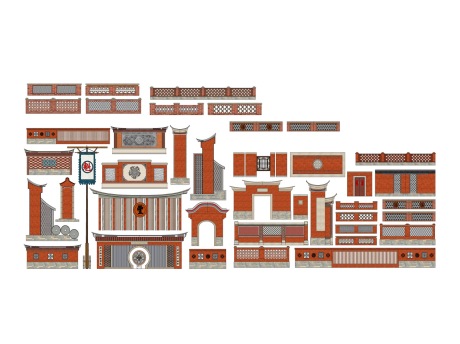 闽南风景墙围墙矮墙SU模型