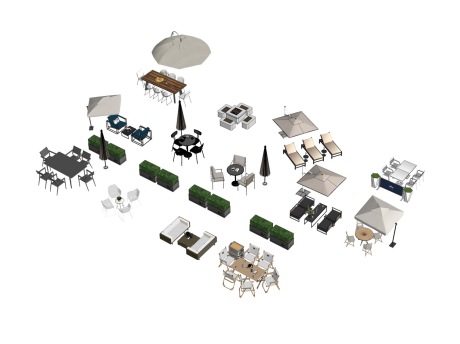 户外桌椅阳伞组合SU模型