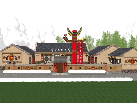 彝族文化民宿SU模型