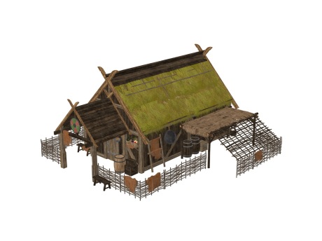 茅草屋木屋SU模型