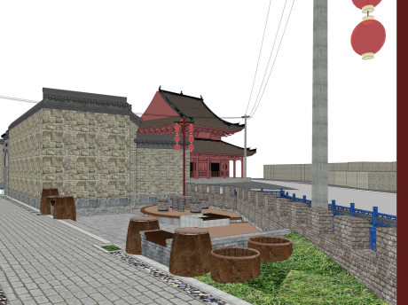 美丽乡村花街巷道改造SU模型