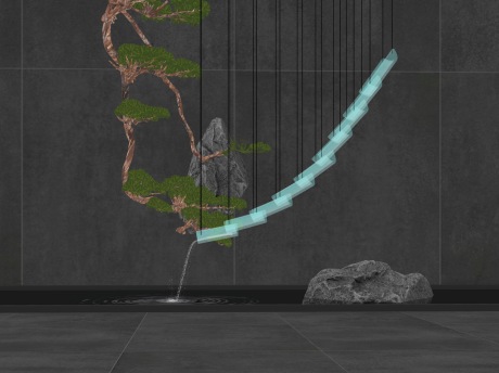 新中式跌水水景SU模型