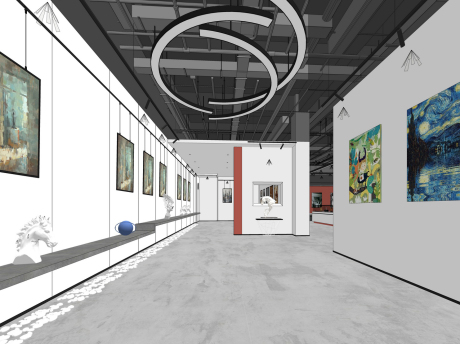 美术馆展厅书画展厅SU模型