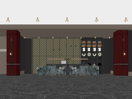 新中式酒店大堂SU模型