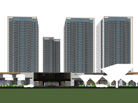 中山时代高层住宅+商业街SU模型