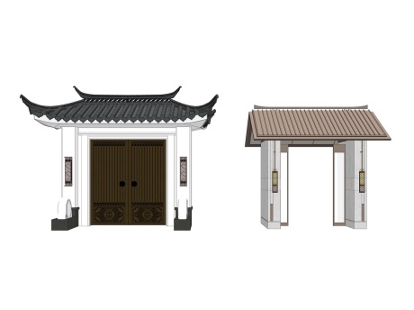 中式院门门头SU模型