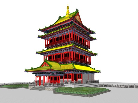 台儿庄泰和楼彩绘阁楼SU模型