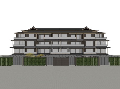 新中式多层住宅宋风洋房SU模型