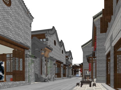 青岛中式商业街SU模型