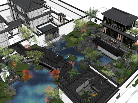 建发新中式示范区景观三进院SU模型