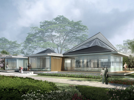 度假村游客接待中心生态餐厅SU模型
