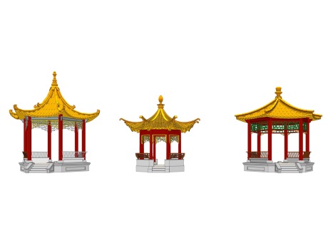 古建六角凉亭组合SU模型