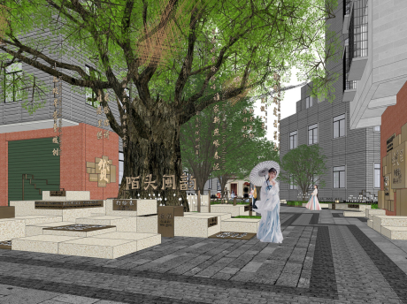 闽南风城市更新文化街区景观改造陌头闽韵SU模型
