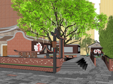 闽南风城市更新文化街区相思古榕SU模型