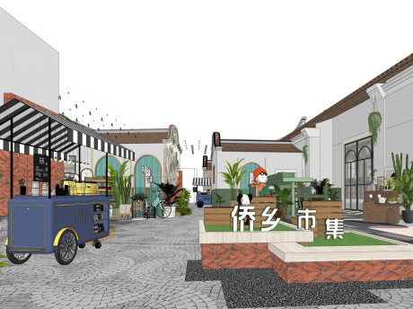 闽南风城市更新文化街区景观改造侨乡市集SU模型