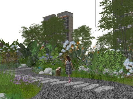 现代居住区生境雨水花园SU模型