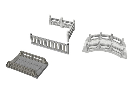 中式石拱桥石栏杆组合SU模型