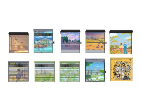 美丽乡村彩绘卷帘门SU模型