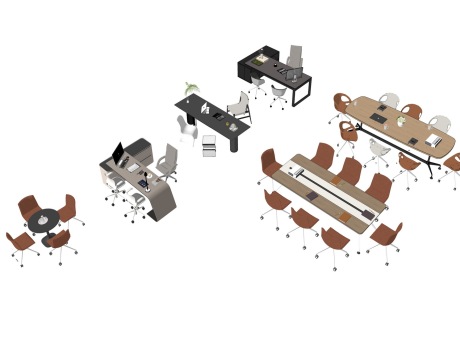 办公桌椅会议桌椅班台洽谈桌椅组合SU模型