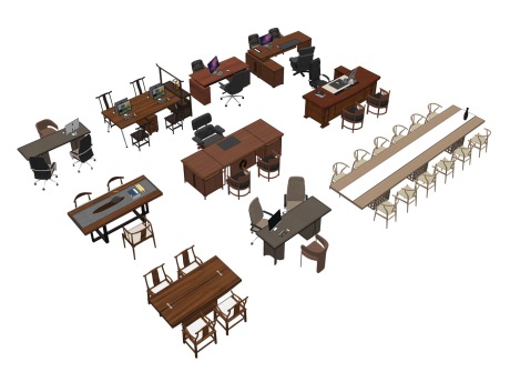 办公桌椅班台组合SU模型