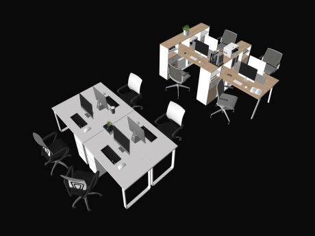 办公桌椅组合SU模型