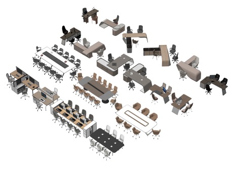 办公桌椅会议桌椅班台组合SU模型