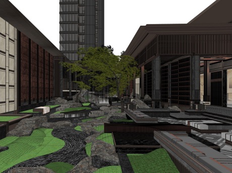 御园学府新中式示范区景观SU模型