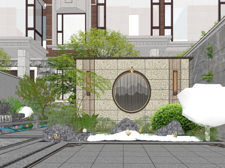 新中式庭院景观SU模型